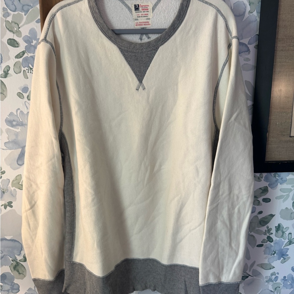 Todd Snyder Gray and White Crewneck Sweater/Sweatshirt
